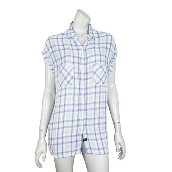 Rails Sleeveless Button up Blouse White Blue Plaid Women's Size Large - Picture 1 of 9